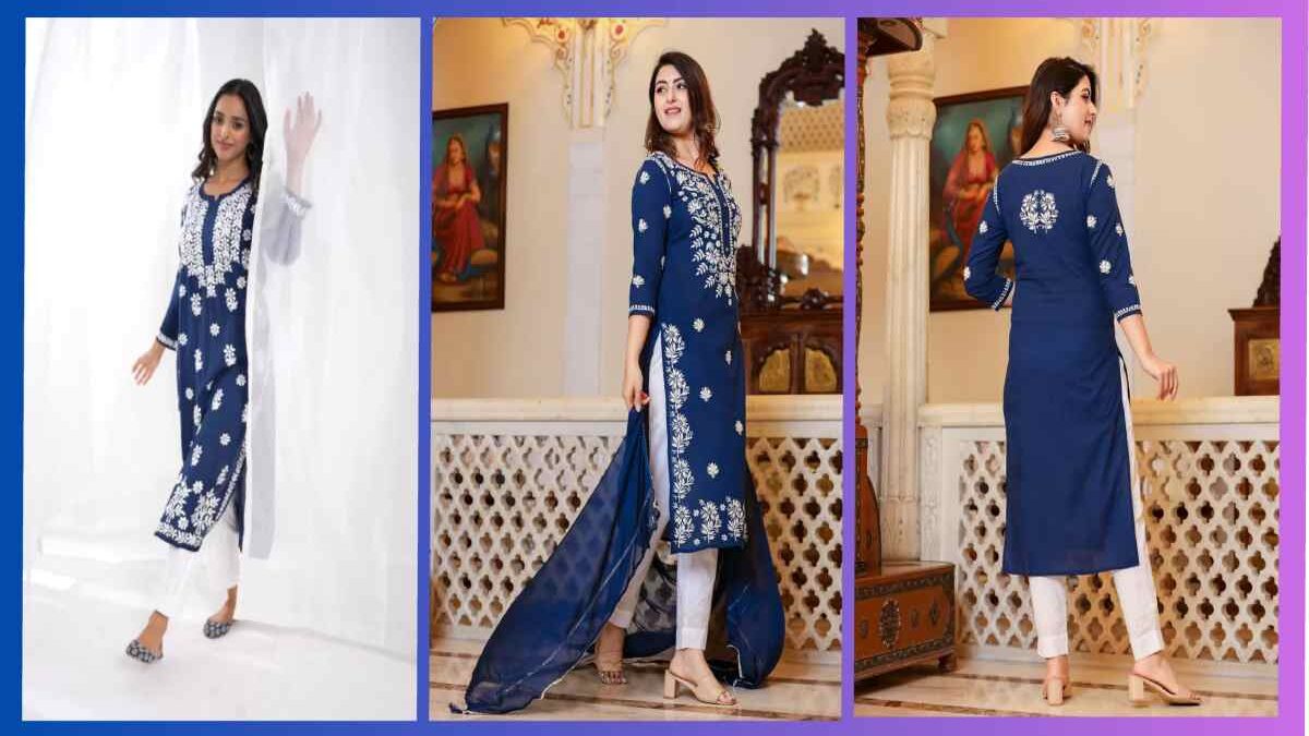 Check Out the Beautiful Blue Chikankari Kurta For Women 2025
