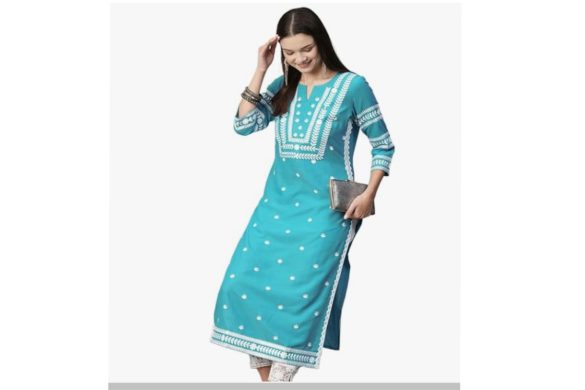 Blue Chikankari Kurta For Women