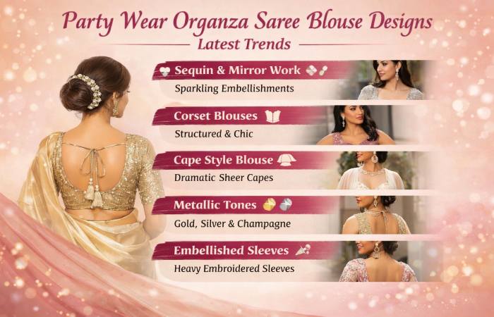 party wear organza saree blouse designs